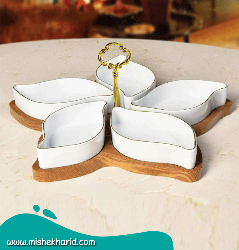 اردوخوری چینی 5 خانه رویال با زیری چوب برند لمون