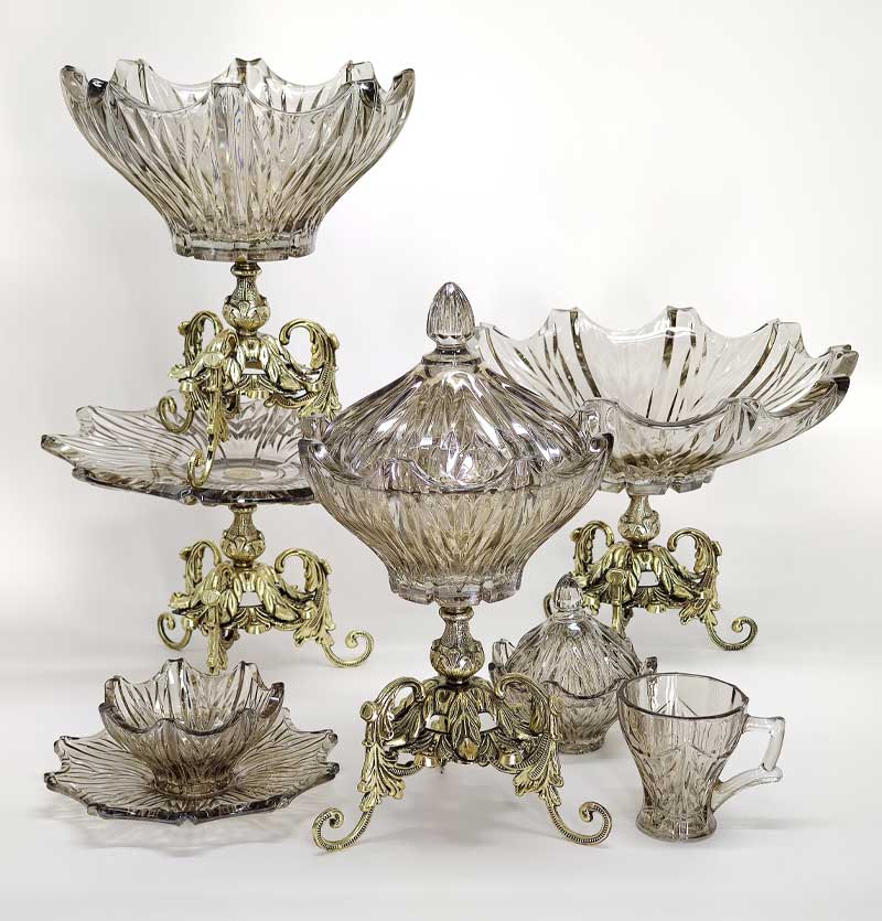 سرویس کریستالین 23 پارچه مدل الیزه شامپاینی پایه برنزی