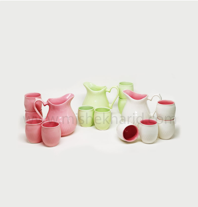 پارچ و لیوان سرامیکی رنگی 5 پارچه