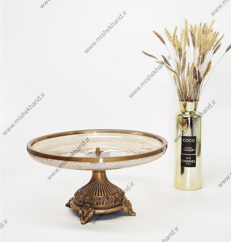 شیرینی خوری سلوین شیشه برنز طرح ترکدار مدل 20109