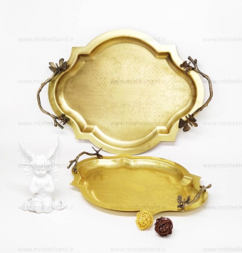 سینی پذیرایی سالی نو طلایی مدل پروانه طرح برنج FB6084-5