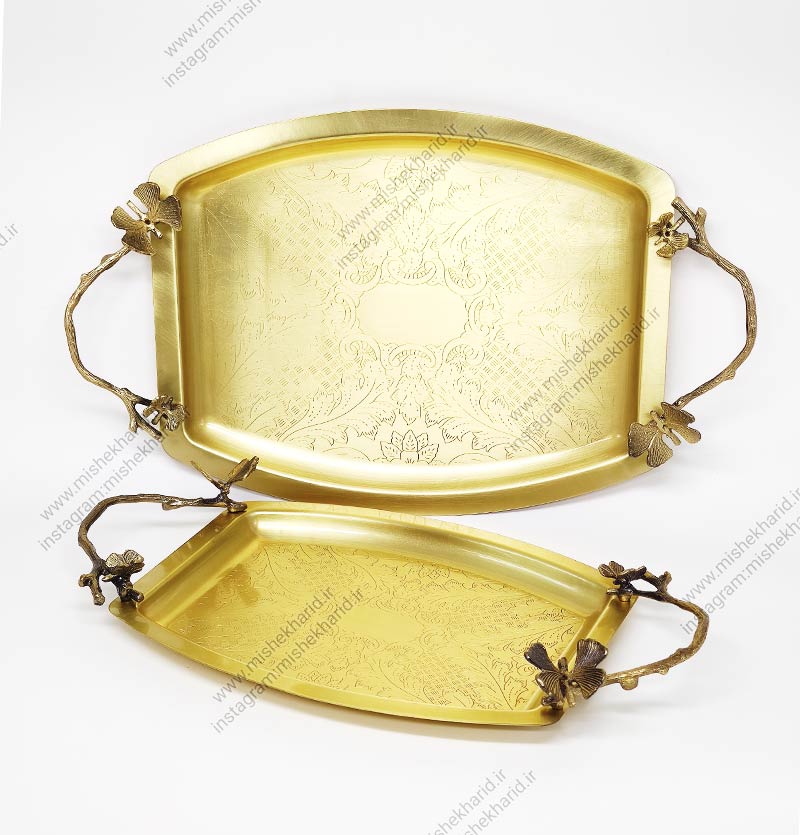 سینی پذیرایی سالی نو طلایی مدل پروانه طرح برنج FB6081-2