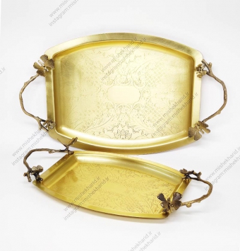 سینی پذیرایی سالی نو طلایی مدل پروانه طرح برنج FB6081-2