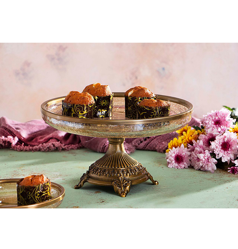 شیرینی خوری سلوین شیشه برنز طرح ترکدار مدل 20109