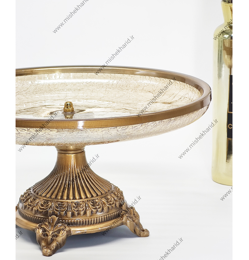 شیرینی خوری سلوین شیشه برنز طرح ترکدار مدل 20109