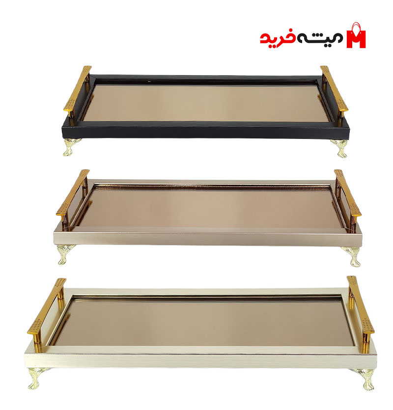سینی اینه ای مشکی- نقره ای