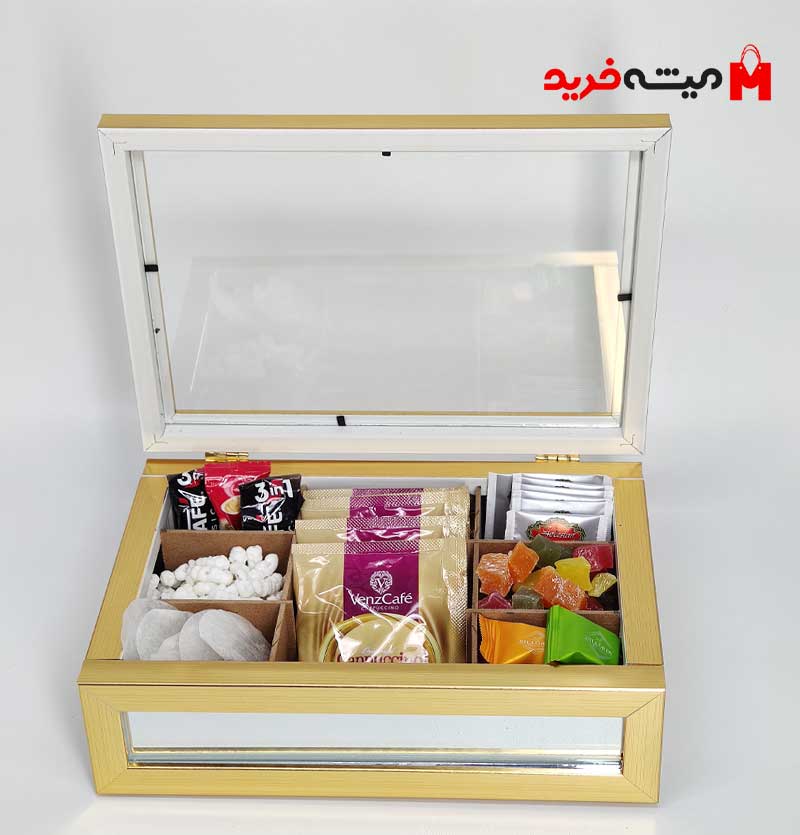 جعبه تی بگ طلایی پذیرایی طرح برنجی